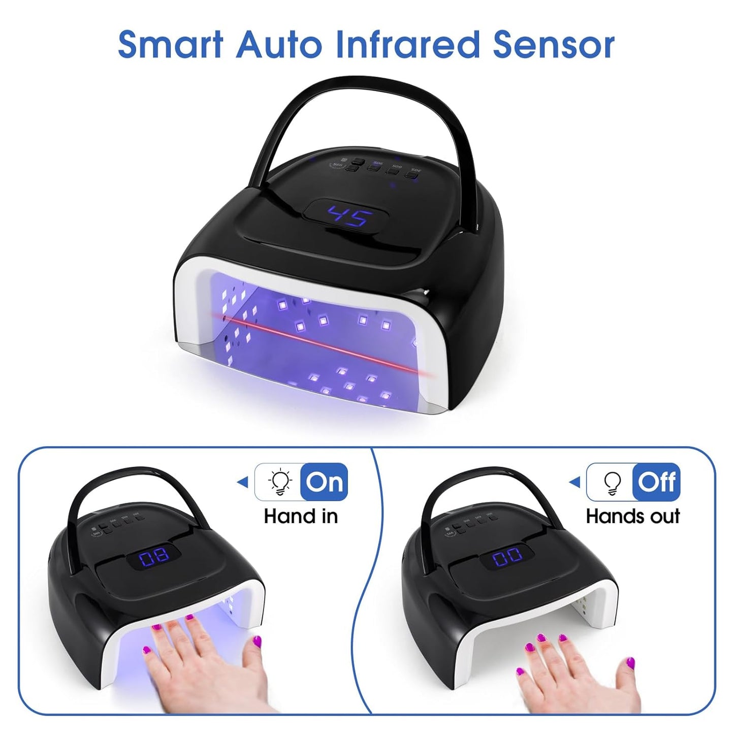 Professional Rechargeable 60W UV LED Portable Cordless UV Light for Nail Lamp Machine with Removable Stainless Steel Bottom,4 Timer Setting and Smart Sensor Nail Dryer (Black)