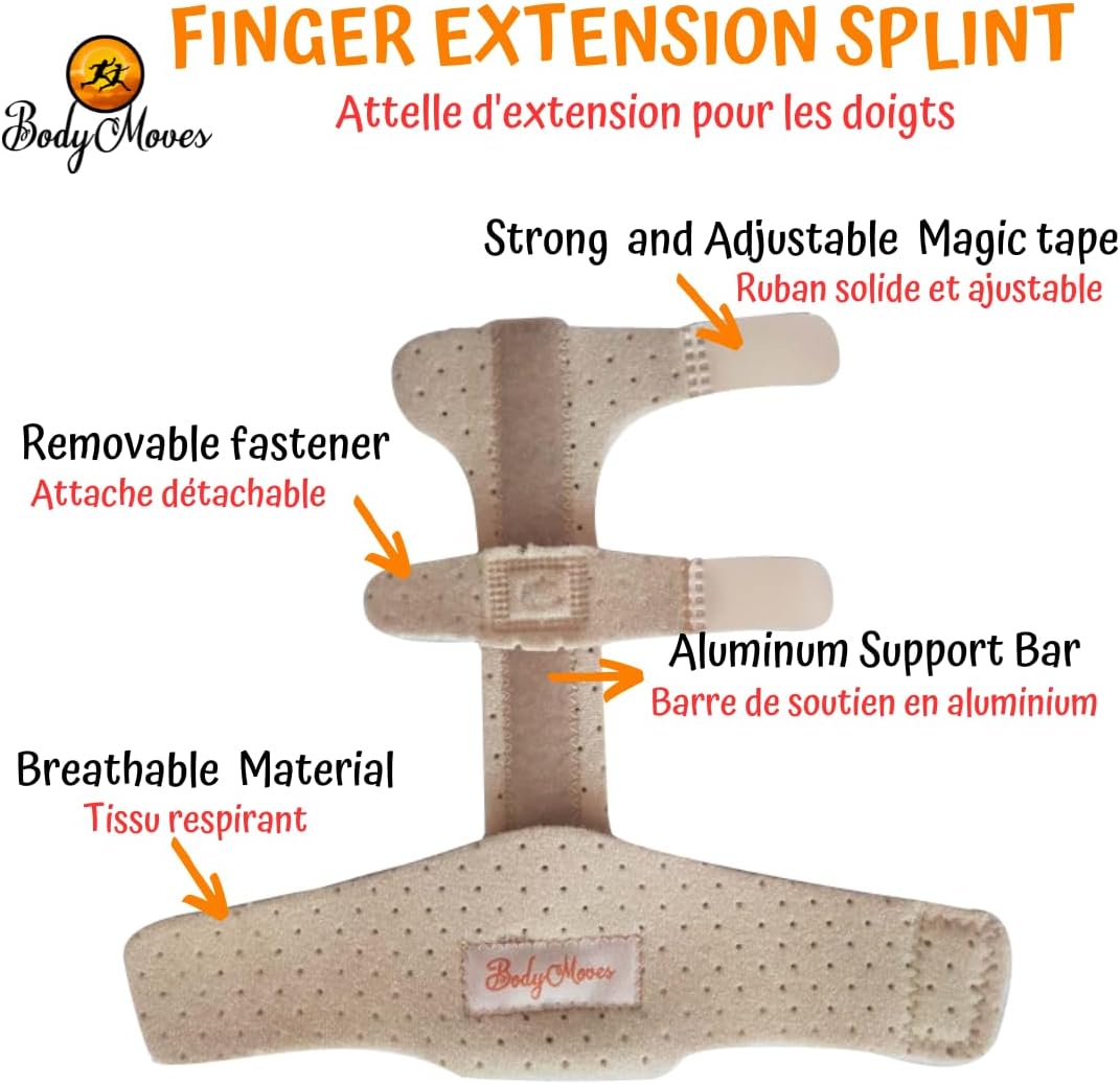 BodyMoves Finger Splint Plus Finger Extension Splint for Trigger Finger Mallet Finger Broken Finger Post Operative finger brace stabilizer tenosynovitis (Desert Sand)