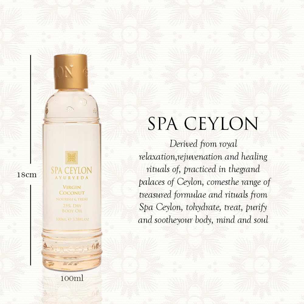 SPA CEYLON Virgin Coconut Nourish & Treat 25% Dry Body Oil | Organic Virgin Coconut Oil | Daily Hydration | Dry Skin Nourishing | Cold-Pressed | 100ml