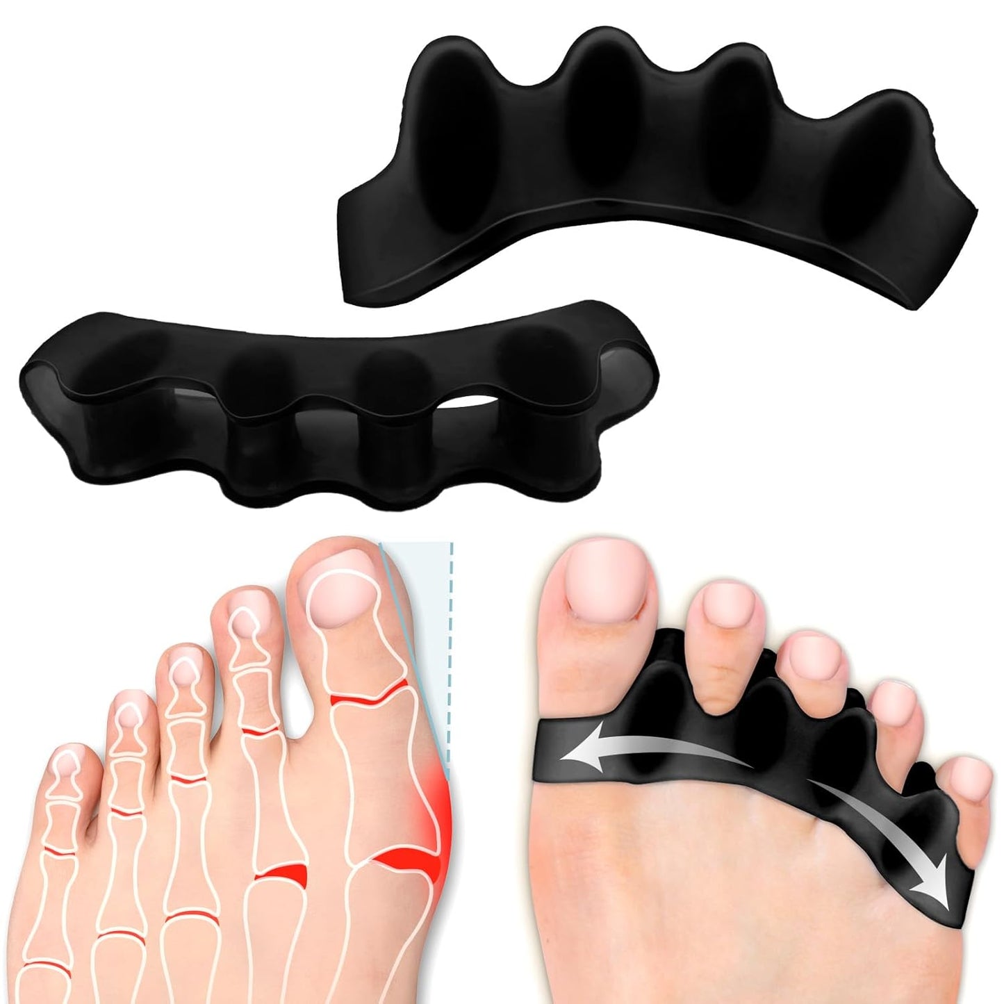 2PCS Toe Separators for Women and Men, Gel Toe Spacers for Pedicure and Foot Alignment, Comfortable Foot Care for Bunions and Overlapping Toes