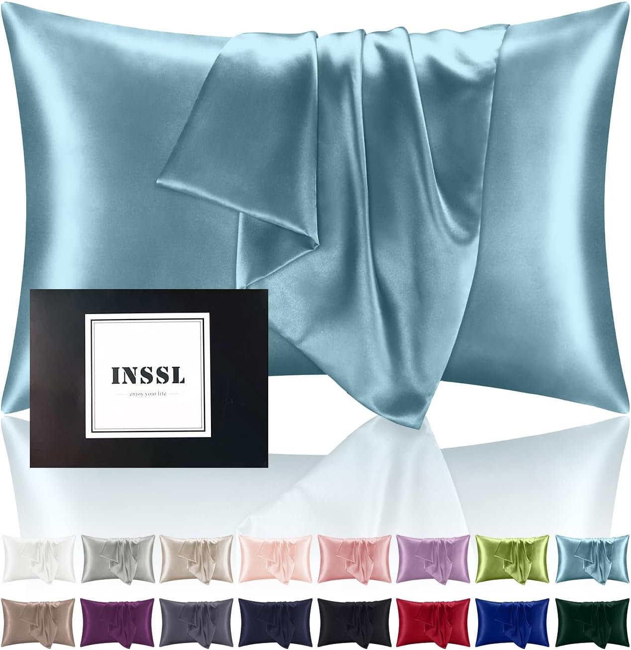 INSSL Silk Pillowcase f Women, Mulberry Silk Pillowcase for Hair and Skin and Stay Comfortable and Breathable During Sleep(Blue Gray,King)