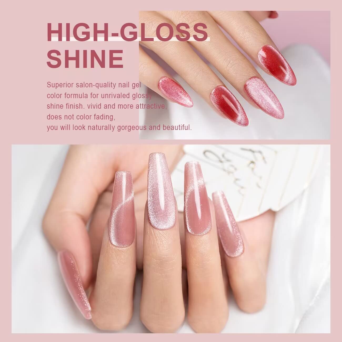 RARJSM Cat Eye Gel Nail Polish Set Silver Glitter Nude Purple Pink Red Champagne Gold Brown 6 Colors 9D Galaxy Velvet Ice Jelly Gel Polish with Magnet Stick UV LED Curing Requires Soak Off Home Salon