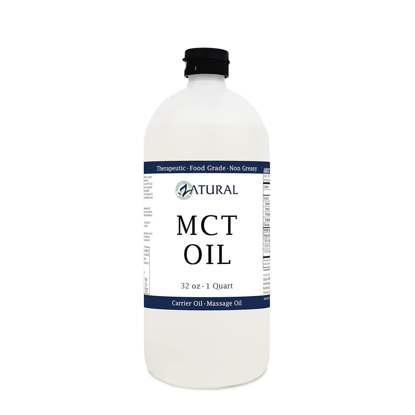 Pure MCT Oil, Carrier Oil, Massage Oil, Hydrating Oil, Hair Oil, Food and Therapeutic Grade, 32 Oz