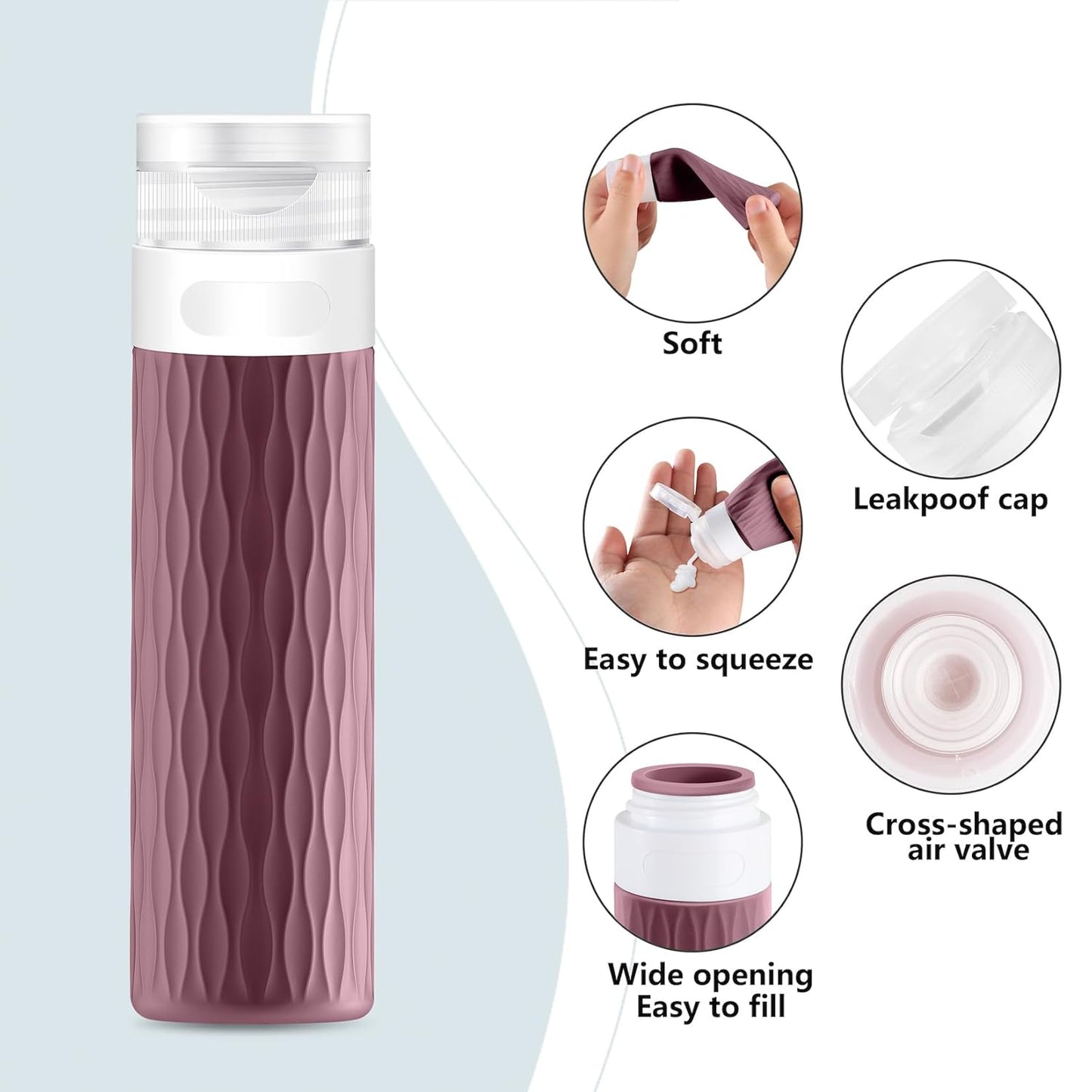 Travel Bottles for Toiletries, TSA Approved 3.4oz Travel Size Containers, BPA Free Leak Proof Silicone Traveling Bottles, Refillable Travel Essentials Kits for Shampoo Conditioner(4 Pack)-B