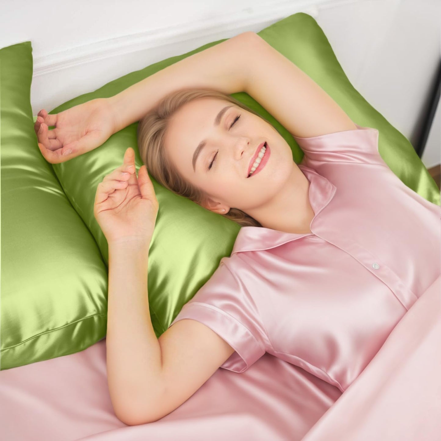 INSSL Silk Pillowcase for Women, Mulberry Silk Pillowcase for Hair and Skin and Stay Comfortable and Breathable During Sleep(Tea Green,King)