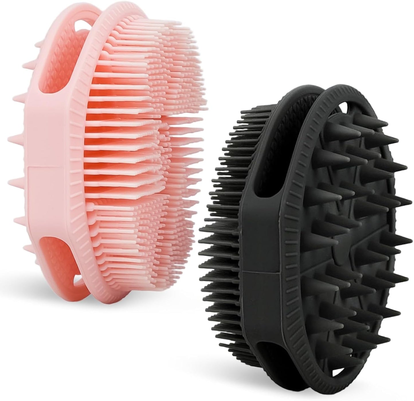 2-Pack Soft Silicone Dual-Sided Body Scrubber & Loofah | Gentle Exfoliating Shower Brush for Men & Women | Creates Rich Lather, Easy to Clean (Black & Pink)