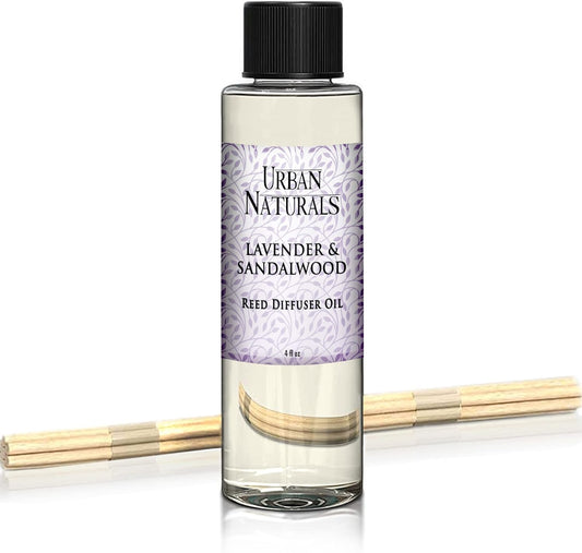 Urban Naturals Lavender & Sandalwood Scented Oil Reed Diffuser Refill | Includes a Free Set of Reed Sticks! 4 oz.