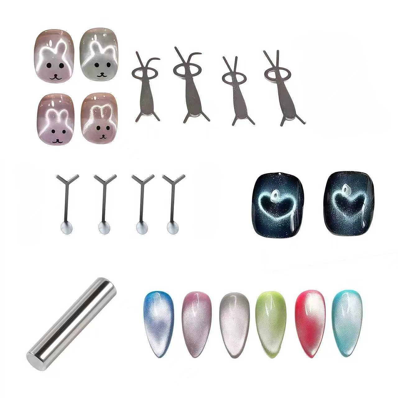 cat eye magnet,nail magnets for nail art,cat eye magnets,DIY manicure kit with Y-shaped guide rod, nail iron suitable for home and salon use (9 pieces)