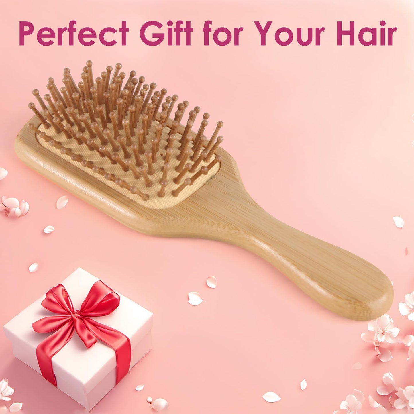 Sandalwood Hair Brush Comb, Bornbyme Wooden Bamboom Massage Scalp Comb for Hair Growth Anti-Static Detangler Brush for Women, Square