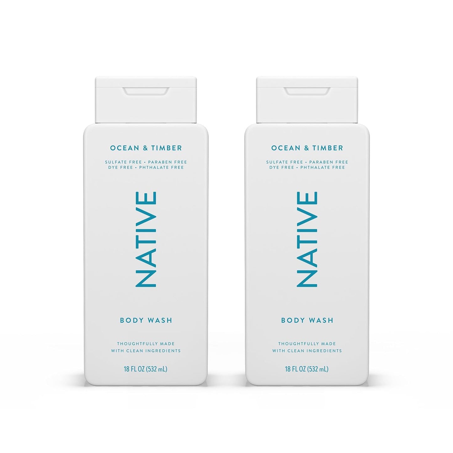 Native Body Wash Contains Naturally Derived Ingredients | For Women & Men, Sulfate, Paraben, & Dye Free Leaving Skin Soft and Hydrating | Ocean & Timber 18 oz - 2 Pk