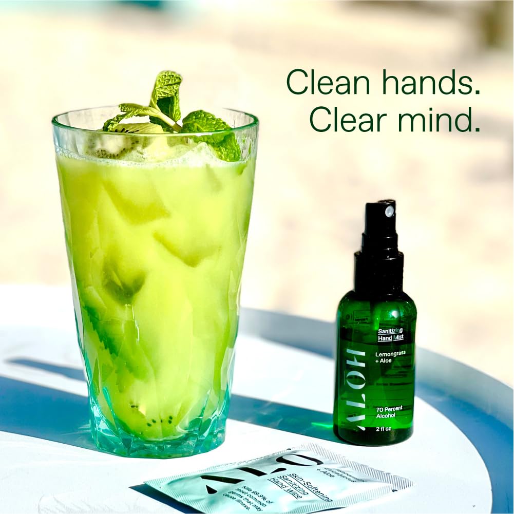ALOH Hand Sanitizer Spray Liquid 3-pack | Lemongrass | 70% Alcohol Hydrating Hand Sanitizer Spray with Essential Oil, for Kids & Adults | 2oz Travel Size Bottle