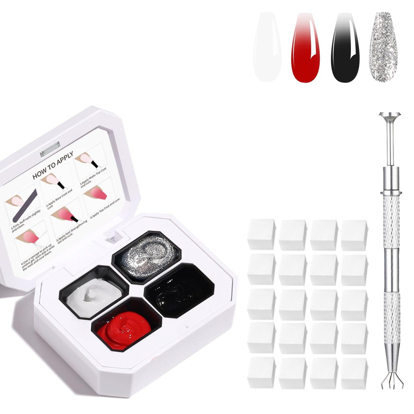 4 Colors Set Ombre Gel Nail Polish,Gradient Painting Gel for Nails with 20Pcs Nail Sponges for 3D Nail Art in Salon or Home Use(OMBER10)