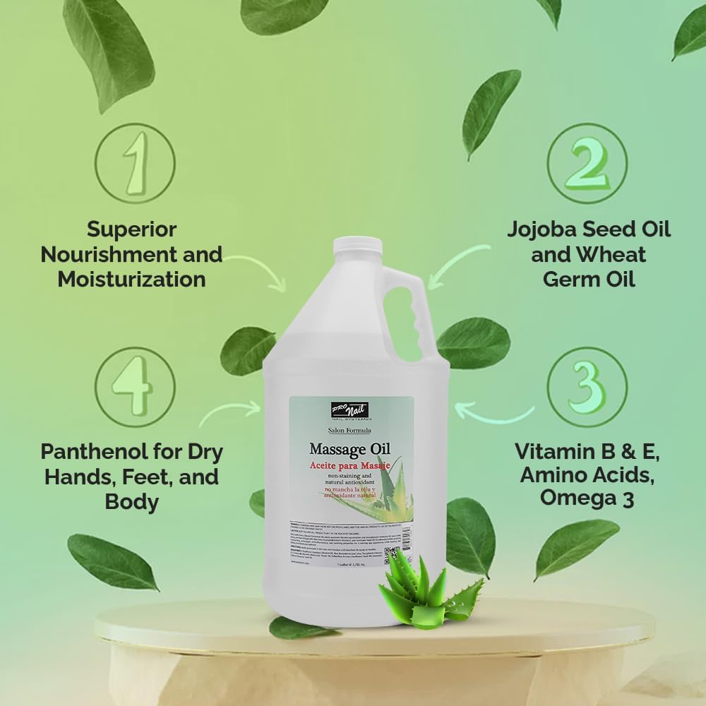 PRONAIL - Massage Oil, Aloe Vera, 128 Oz - Professional Full Body Massage Therapy, Manicure, Pedicure - Relax Sore Muscles and Repair Dry Skin, Enhanced with High Absorption Oils and Vitamin E