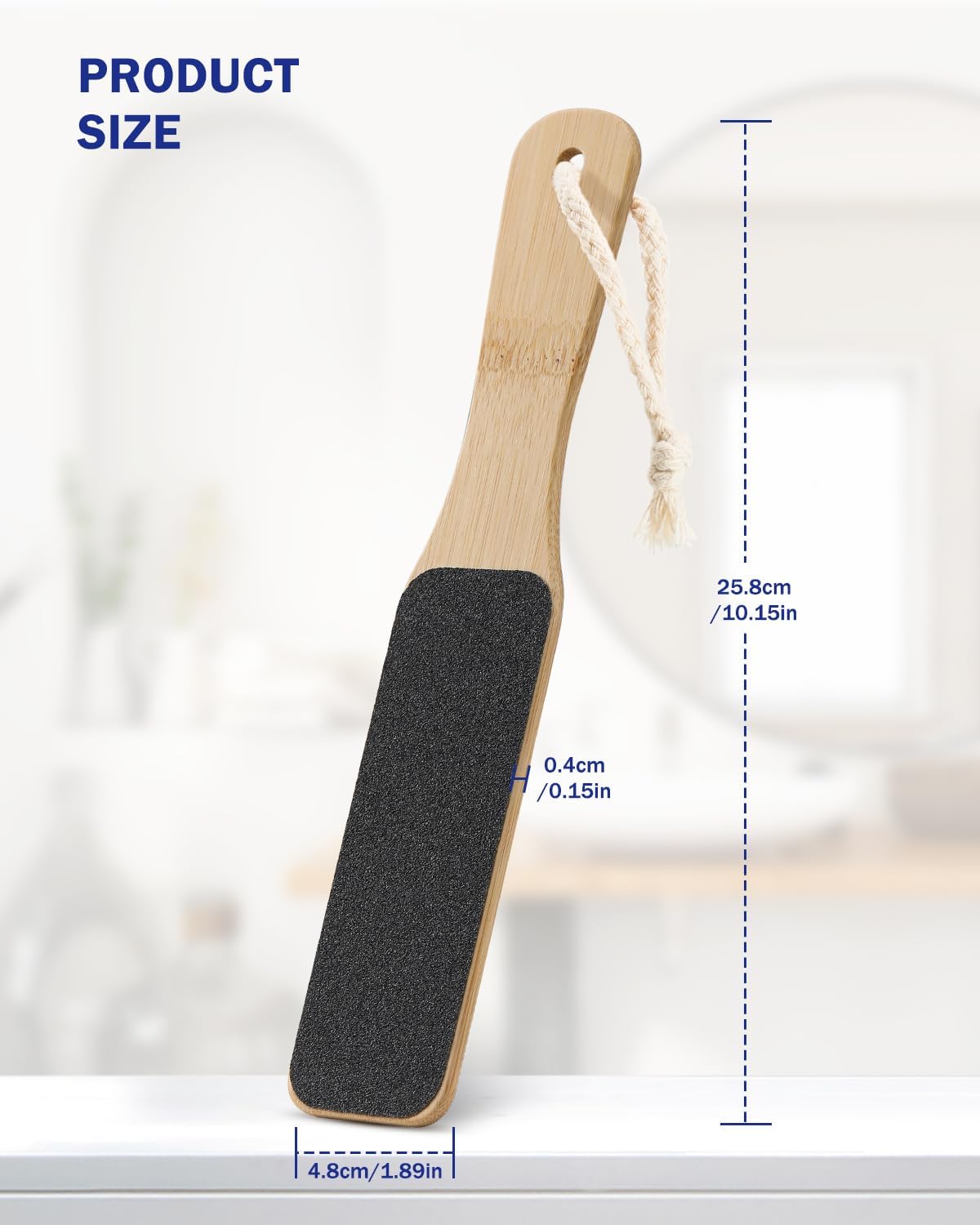 BEZOX Foot File Callus Remover with Bamboo Handle(1 PCS), Double-Sided Portable Foot Scrubber, Professional Pedicure Heel Sander for Smooth and Beautiful Feet - Dark