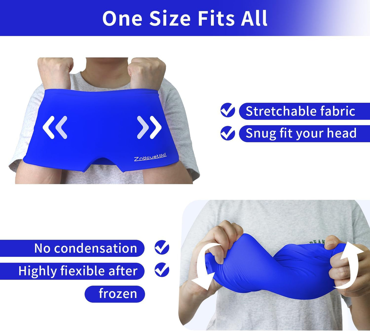 ZNÖCUETÖD Migraine Headache Relief Cap Hat Full Head ice Pack Wrap Cooling Gel Ice Beanie Cold Cap Hot/Cold Compress Therapy for Sinus, Stress, Tension, Hangover Headache Pain Relief, Men Women