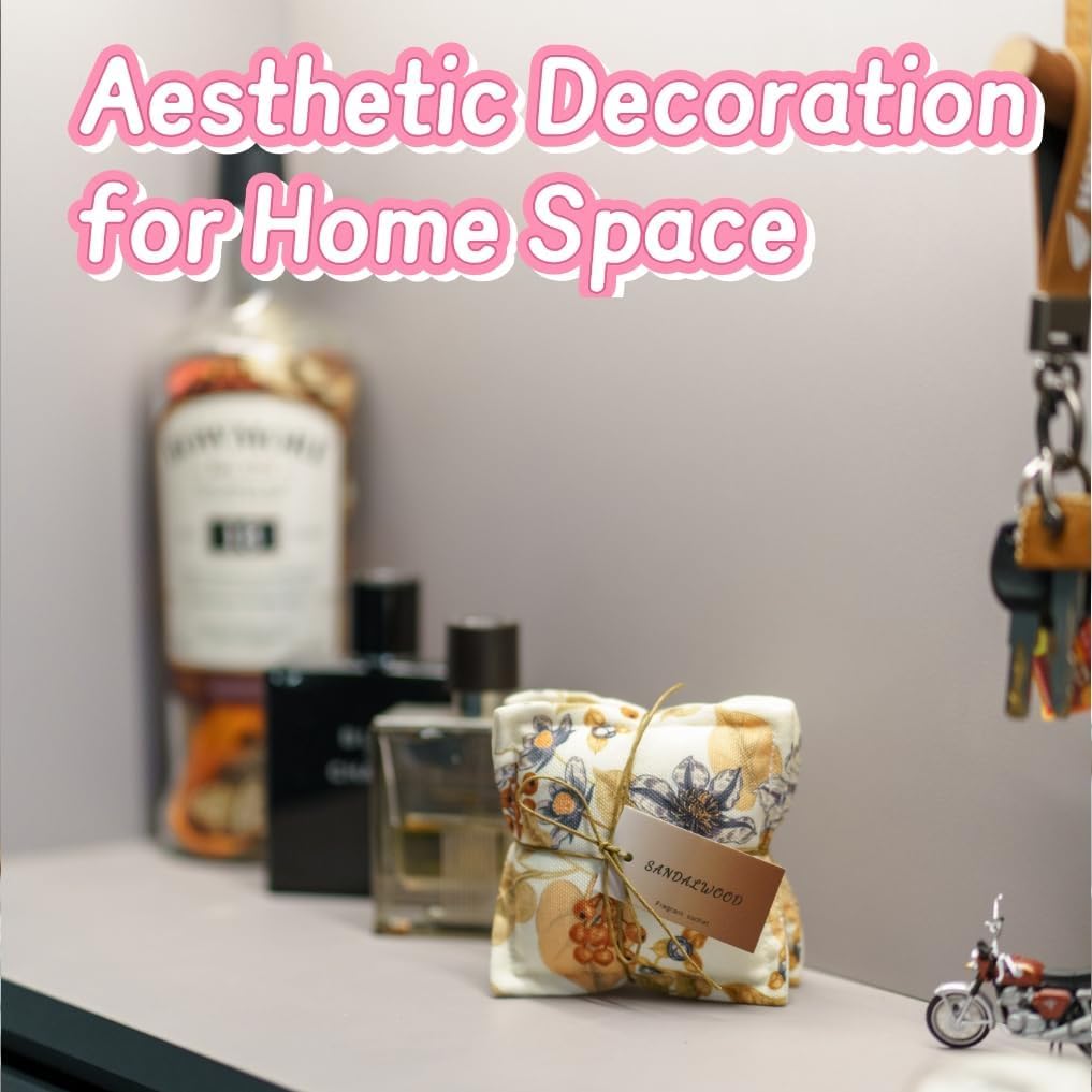 AUCUDA 4 Packs Sandalwood Scented Sachet Bags for Drawers and Closets, Potpourri Packets for Women Clothes, Handcraft Wedding Fragrance Mesh Pillow Summer, Bedroom Indoor Organza Fresheners Dried.