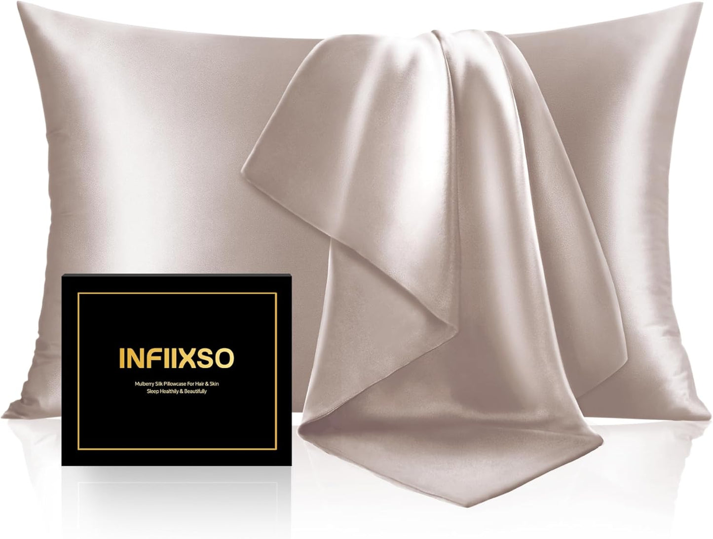 INFIIXSO Mulberry Silk Pillow Cases King Size Set of 2, Silk Pillowcase with Hidden Zipper 20"x36", Extraordinary Smooth and Soft Pillow Case for Hair and Skin(Caramel, 2 Pack)