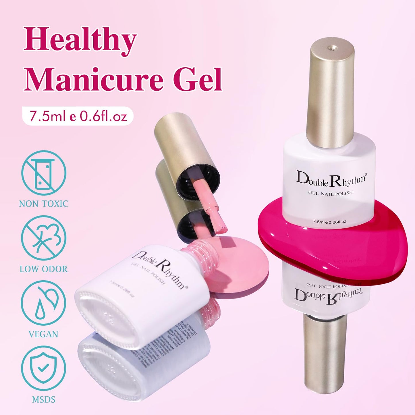 Double Rhythm Gel Polish Set of 6 Colors Baby Light Pastel Milky Gel Polish Starter Kit Art DIY Salon Home (Neon Bright Glitter Pink,Kit 16)