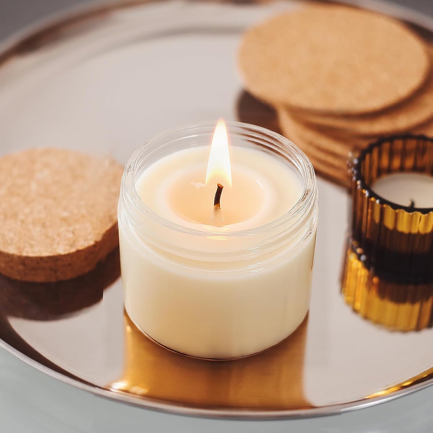 2oz Jars with Lids, HOA Kinh 3 Pack Clear Glass Jars with Lids Empty Cosmetic Containers Round Airtight Glass Jar with Black Lid for Storing Lotions Powders Ointments