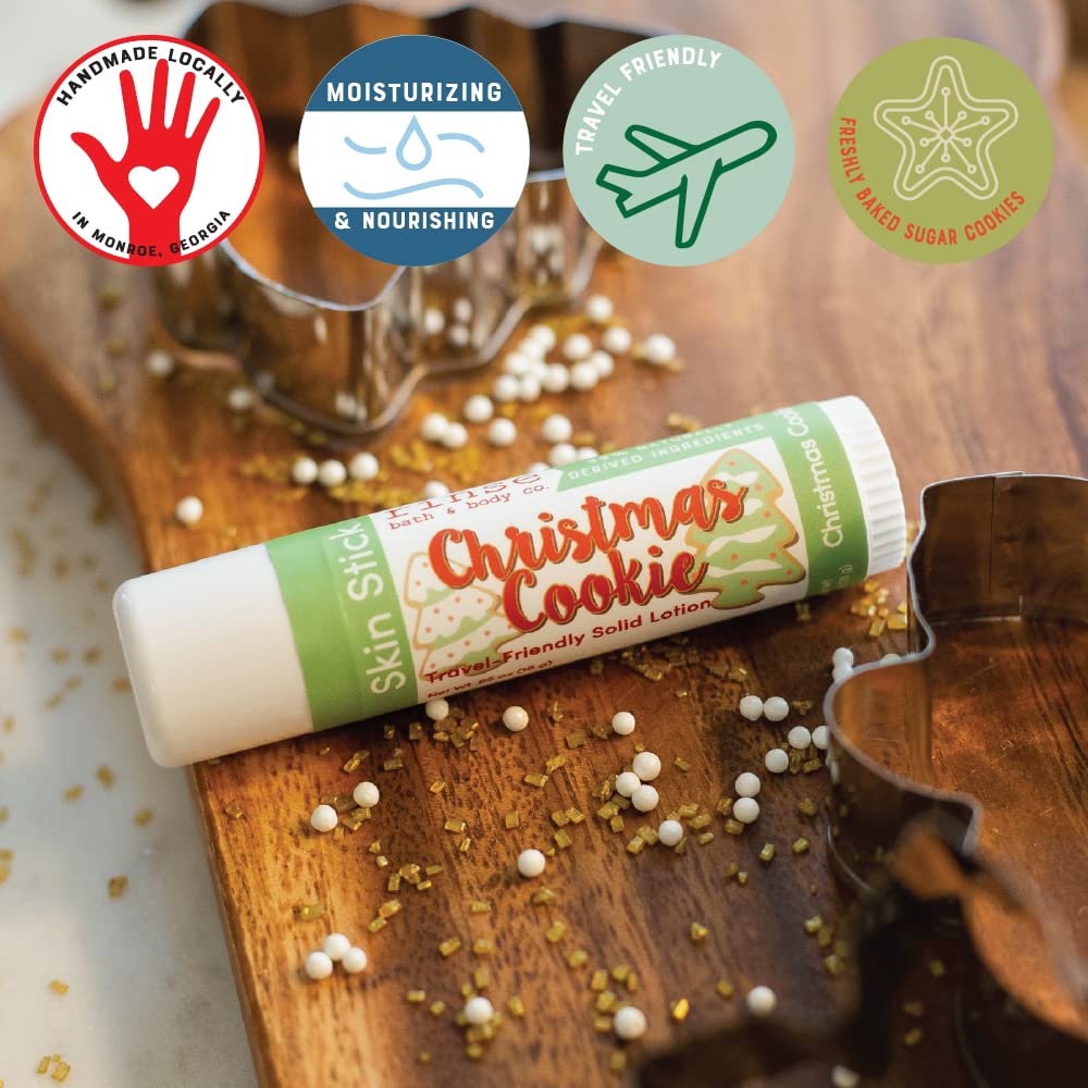 Rinse Bath & Body Christmas Cookie Solid Lotion Stick - Natural Lotion w/Shea and Cocoa Butter | No Mess Travel Lotion w/Beeswax, Apricot & Refined Avocado Oil | Vegan | Handmade |.5oz