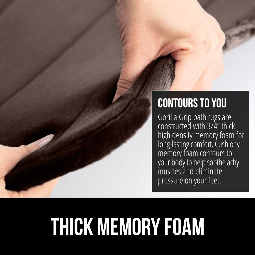 GORILLA GRIP Memory Foam Bath Mat, Soft Absorbent US Designed Bathroom Rug, Gripping Dots Machine Washable Bathmat, Cushioned Floor Mats, Shower Sink Rugs Room Décor Accessories, 30x20 Brown