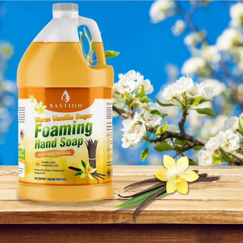 Bastion Foaming Hand Soap - Foam Hand Wash Refill for Bath And Body Works, Dial, Method, Michel, JR Watkins, Dove - Warm Vanilla Sugar w/Essential Oils Bulk Bottle 4 X Gallons (512 0z.)