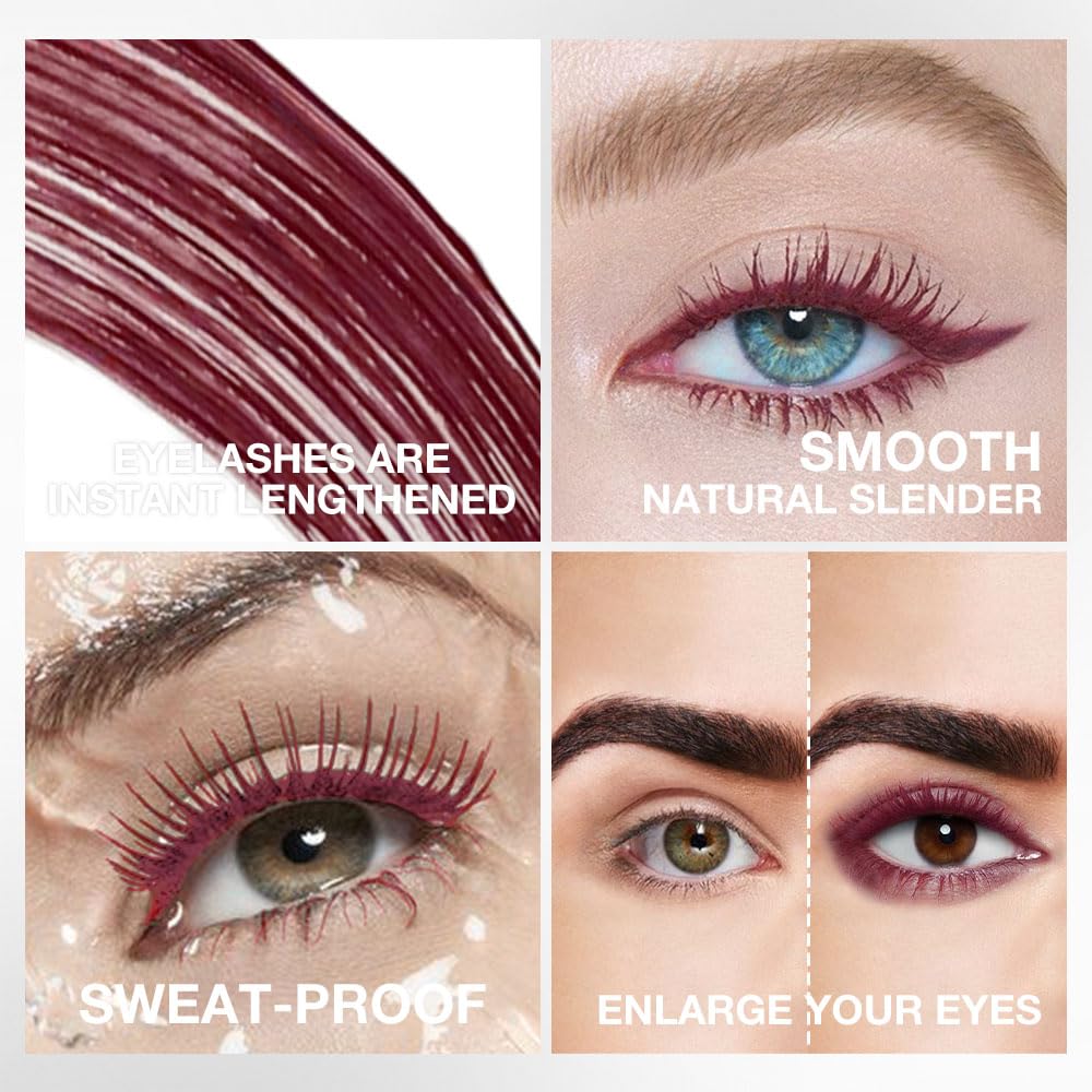 Colored Mascara for Eyelashes Set,Colorful Waterproof Mascara for eyelashes Long lasting Charming Voluminous for Women Halloween Eye Makeup (1Pcs 05#Red, F)