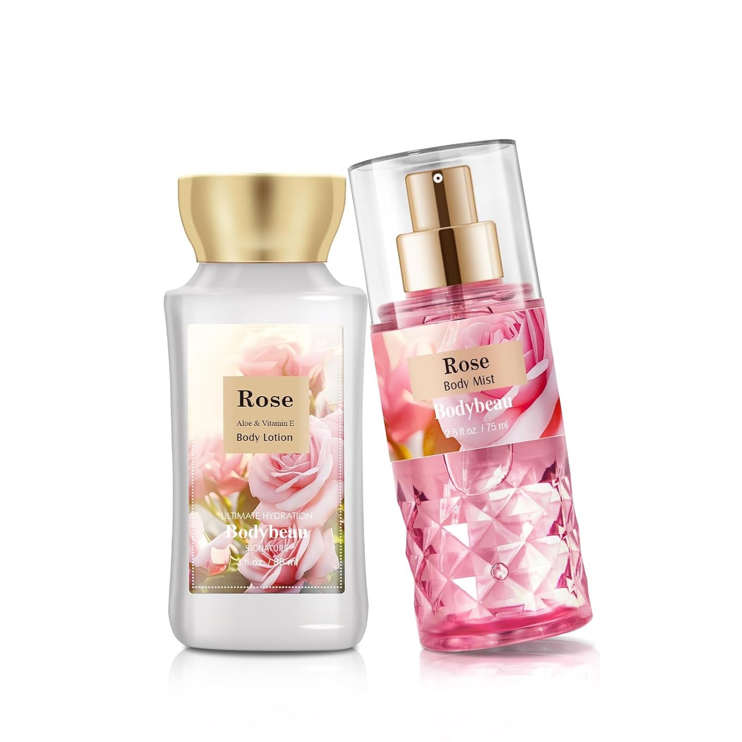 Bath and Body Gift Set for Women & Girls, Rose 2PCS Set for - Body Lotion, Body Mist, Personal Portable Body Care Travel Set for Birthday Mother's Day Gifts for Her and Him