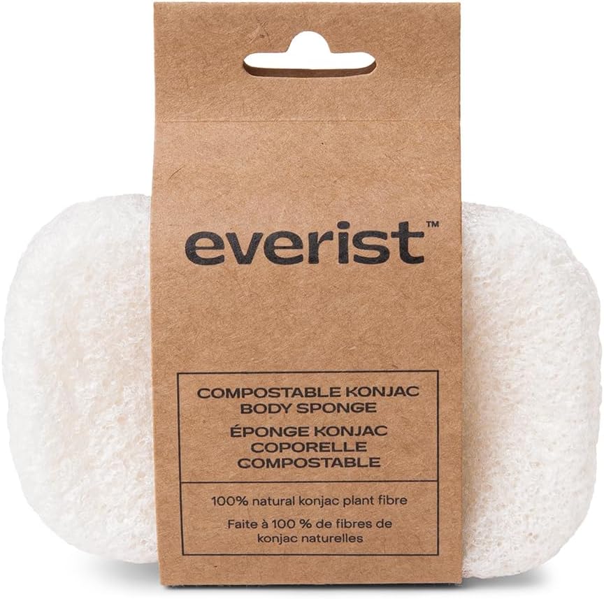 Everist The Compostable Konjac Sponge, 100% Natural Plant-Fiber Cleansing & Reusable Shower Sponge for Smoother Skin, Gentle Exfoliation, 1 Each