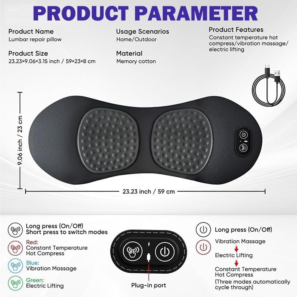 Triple Fusion Back Massager, 3-in-1 Back Massager with Traction Lifting, Electric Fusion Massager with Lifting and Vibration Massage and Heat Compress Against Pain (Black)