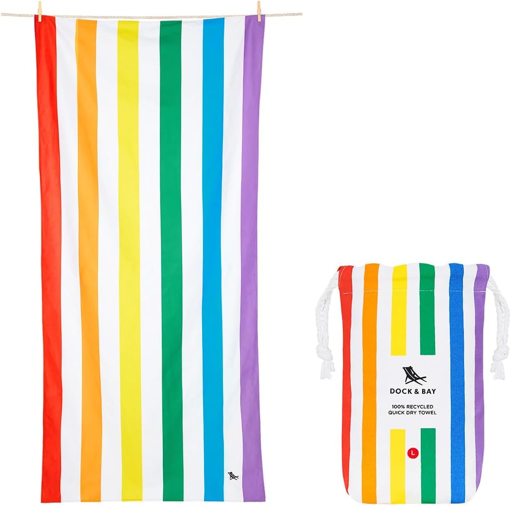 Dock & Bay Beach Towel - Quick Dry, Sand Free - Compact, Lightweight - 100% Recycled - Includes Bag - Rainbow Shores - Set of 6 - Extra Large (200x90cm, 78x35)