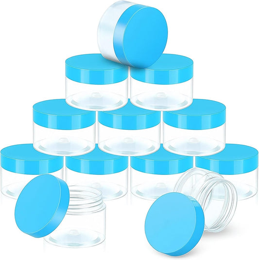 SATINIOR 12 Pack 4 oz Plastic Container Jars with Lids Round Clear Travel Cosmetic Container Slime Jars for Toiletries, Lotion, Cream, Ointments, Makeup, Rhinestone, Samples, Kitchen Storage(Blue)