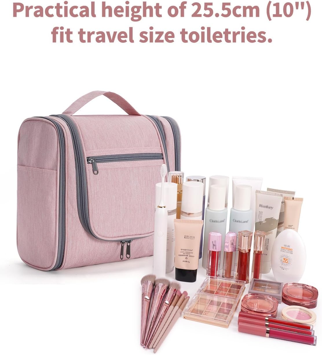 Narwey Hanging Toiletry Bag for Women Travel Makeup Bag Organizer Toiletries Bag for Cosmetics Essentials Accessories(Large, Pink)
