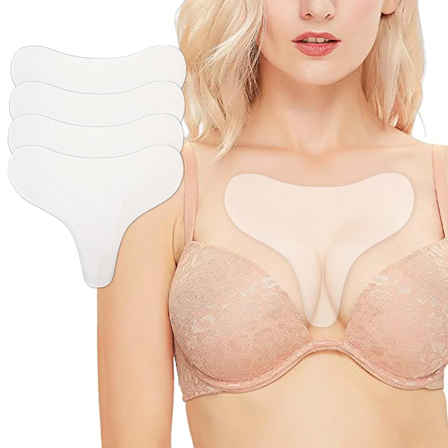 Chest Wrinkle Pads-4 pads Silicone Patches for Wrinkles, Anti Wrinkle Patches for Decollete & Cleavage, Anti Aging Wrinkle Remover, Reusable Overnight Wrinkles Treatment While Sleeping