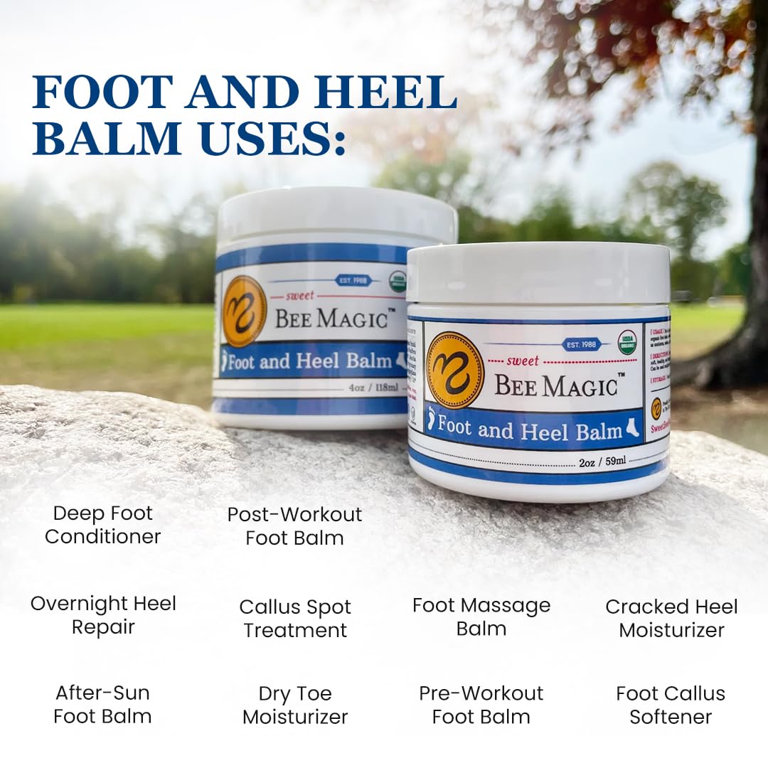 Sweet Bee Naturals Organic All Natural Foot and Heel Balm 2 OZ Jar. For Dry and Cracked Feet Repair. Organic Salve Moisturizer for Heel Care & Callus Treatment. Made in USA. 1 Jar (2 OZ)