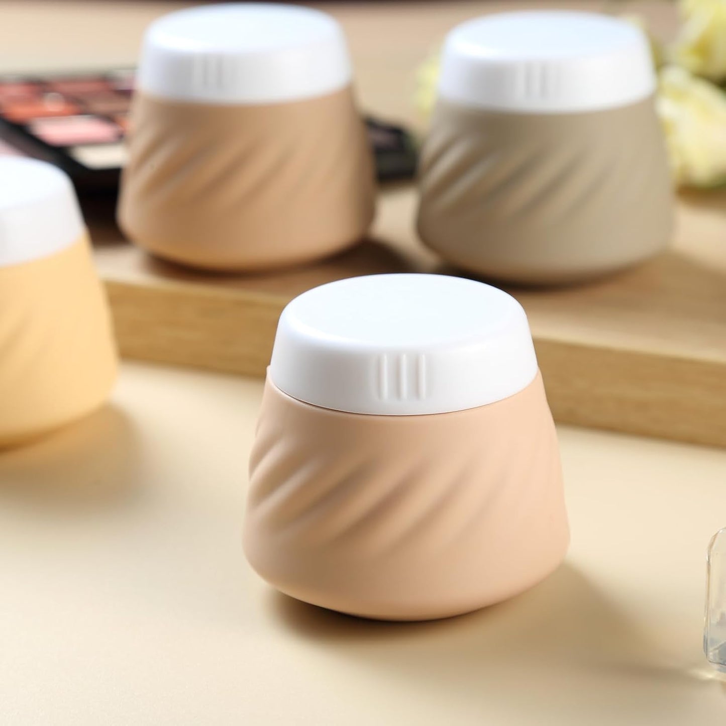 Gemice Travel Containers for Toiletries, Silicone Cream Jars TSA Approved Travel Size Containers with Clear Bag, Leak-proof Travel Accessories with Lid for Cosmetic Face Body Hand Cream