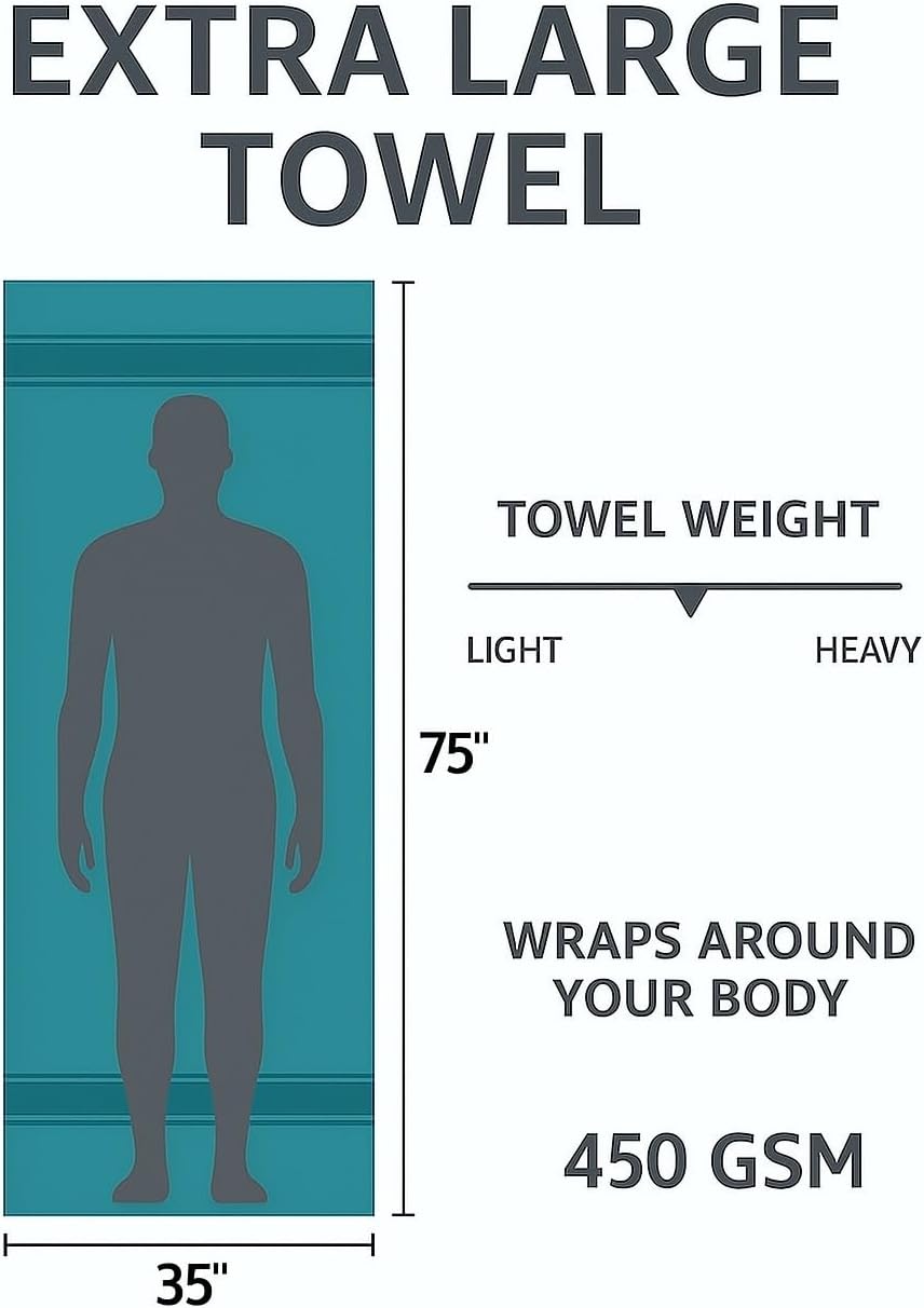 HERCULEAN Oversized Bath Sheet 35 x 75 Pack of 2 | 450 GSM Quick Dry and Highly Absorbent | 100% Cotton Terry Towels for Bathroom - Perfect for Shower - Pool and Spa - Luxury Soft Towels - Light Grey