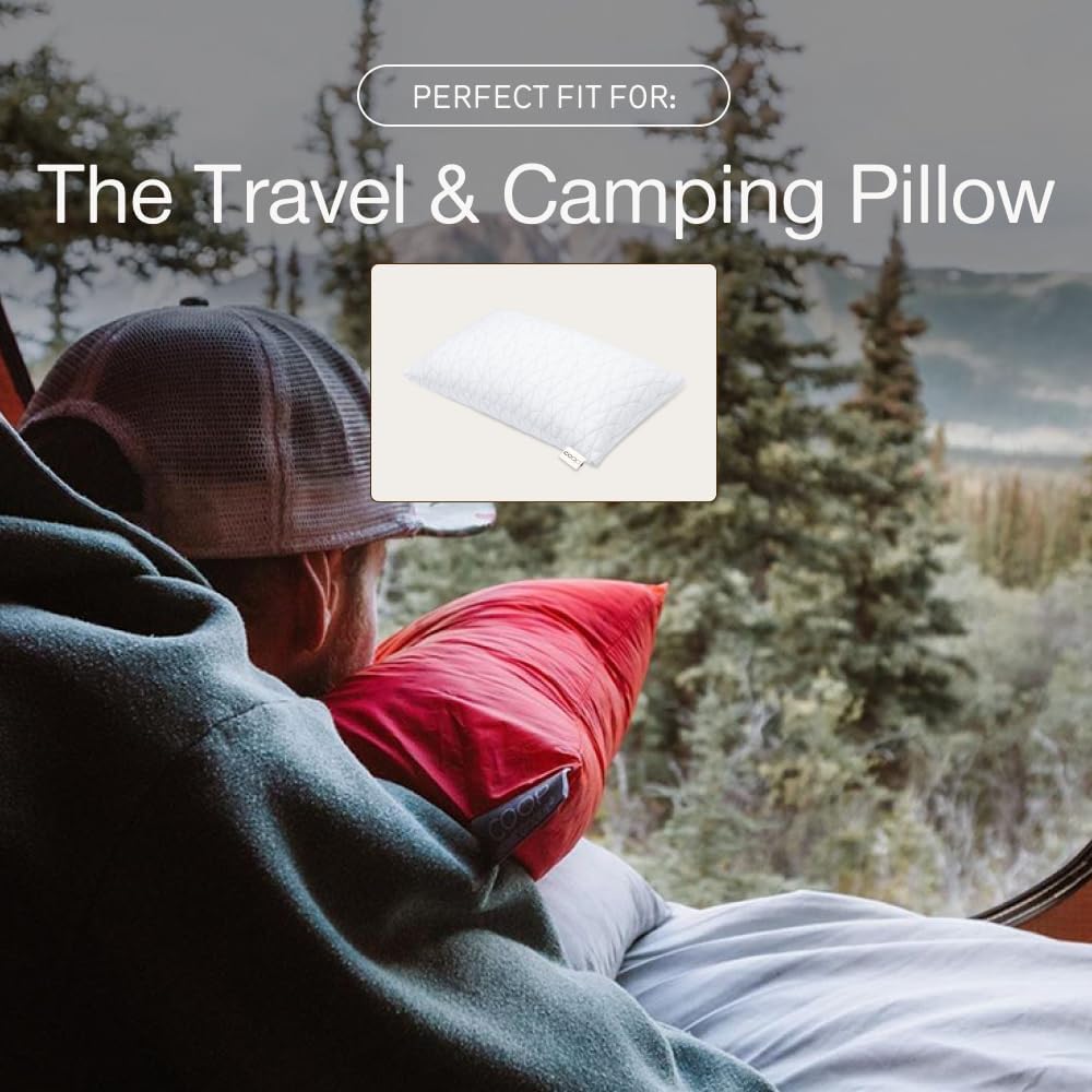 Coop Home Goods Nylon Camping and Travel Pillow Cover, Waterproof Camping Pillow Protector, Zippered Cover, Washable Travel Pillowcase (Grey)