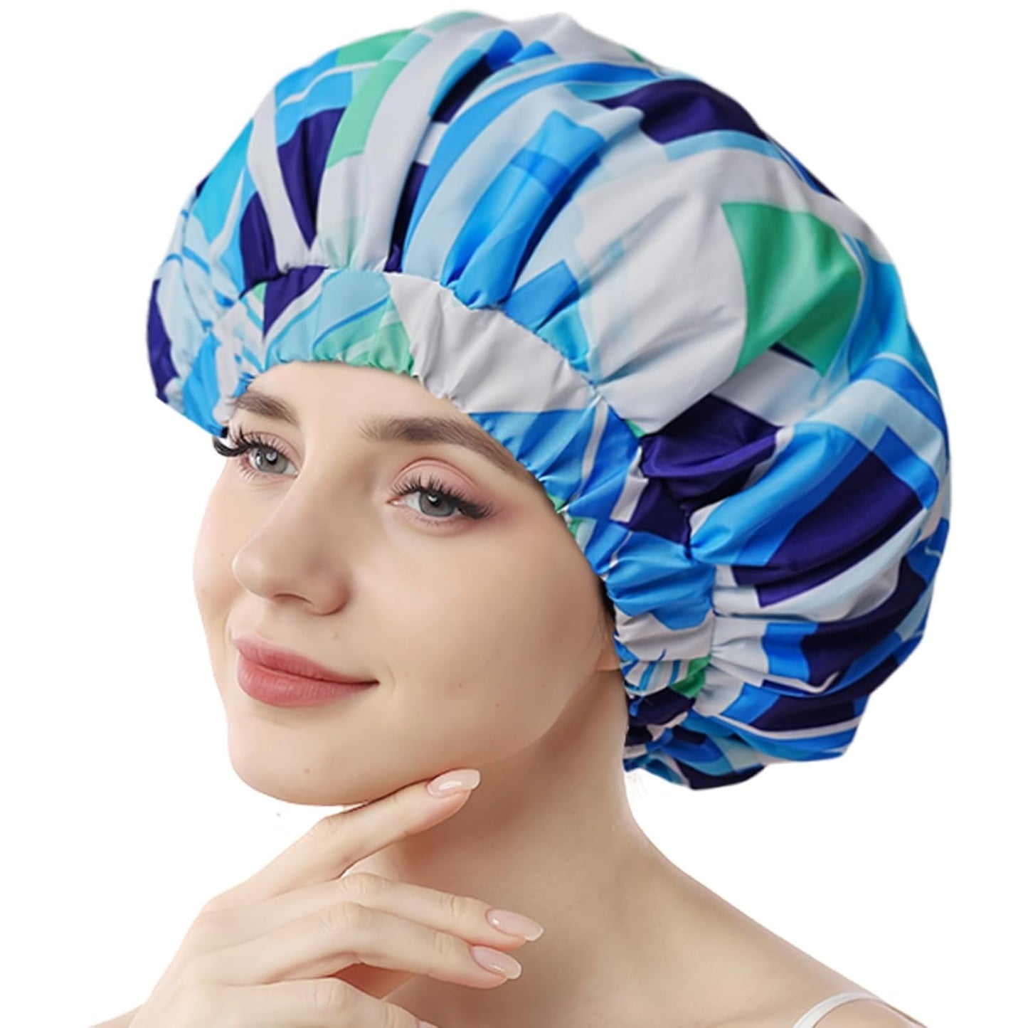 Years Calm Shower Caps for Women Reusable Waterproof, Double-Layer Extra Large Elastic Hair Cap for Shower for Long Hair & Braids, Travel & Home (Colorful)