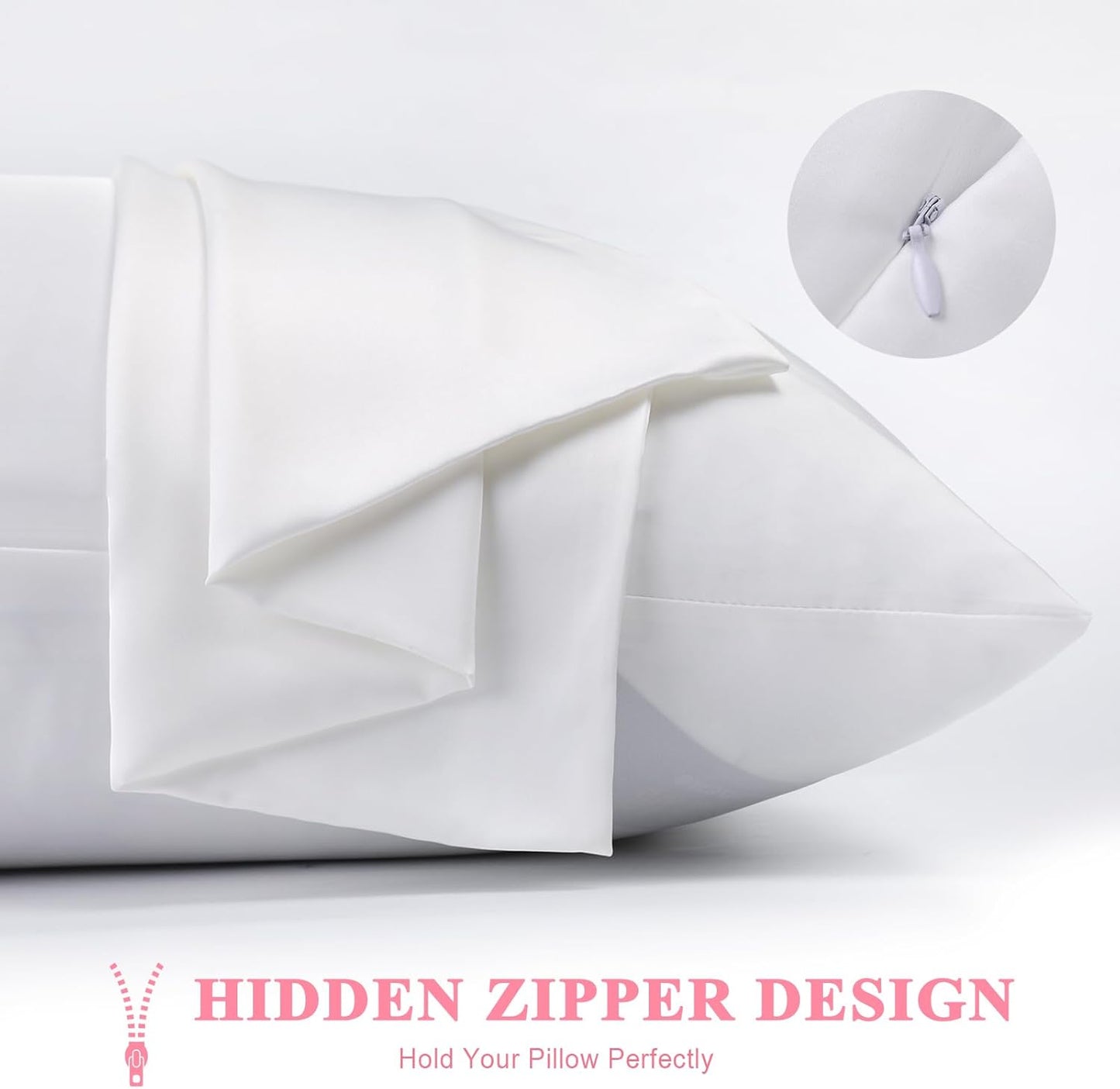 100% Silk Pillowcase 2 Pack for Hair and Skin, Both Sides 23 Momme Grade 6A+ Mulberry Silk Pillowcases with Hidden Zipper, Soft&Smooth Cooling Pillow Cases (White, Standard 20×26)