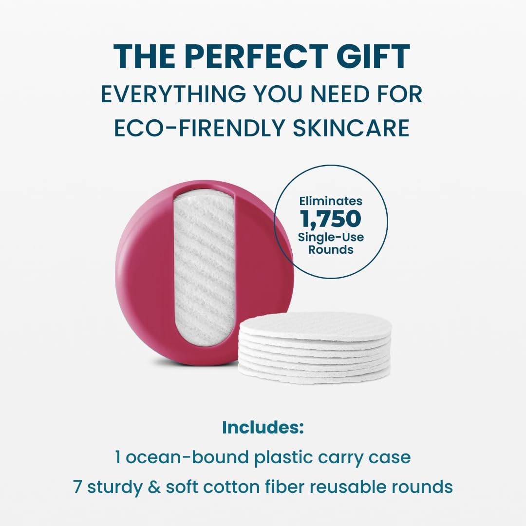LastRound® 7 Sustainable Reusable Cotton Rounds for Facial Cleansing – Zero-Waste Eco-Friendly Makeup Remover Pads for All Skin Types with Travel Storage Case