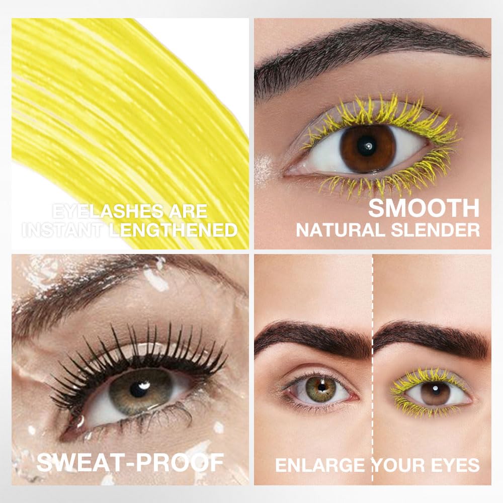 Colored Mascara for Eyelashes Set,Colorful Waterproof Mascara for eyelashes Long lasting Charming Voluminous for Women Halloween Eye Makeup (1Pcs 07#Yellow, F)