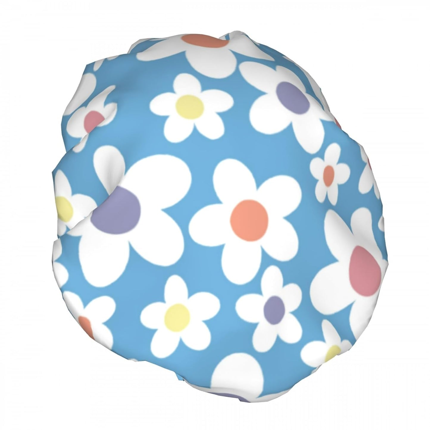 Blue Floral Nature Double Layer Waterproof Shower Cap for Women Reusable Bath Cap for All Long Hair Lengths Soft Bath Shower Hat