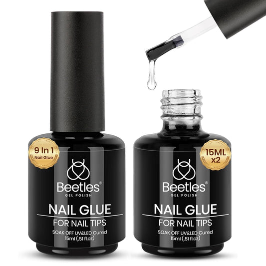 beetles Gel Polish 9 In 1 Gel Nail Glue for Clear Acrylic Nail Tips 2 Pcs 15ml Long Lasting Nail Gel Kit for False Nails Tips, Base Blooming Nail Gel, Christmas Nail Art, U V Light Required