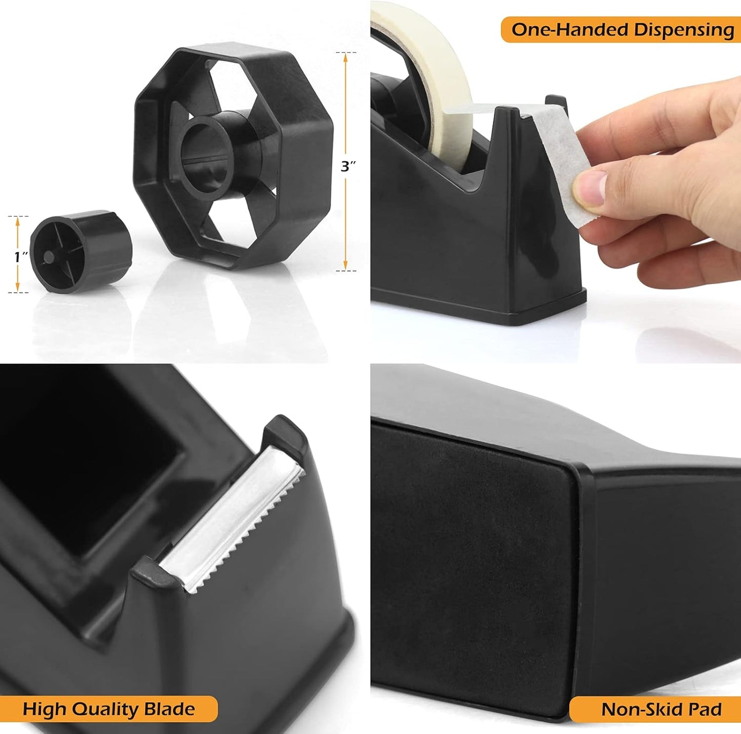 Heat Tape Dispenser, Masking Tape Dispenser, Holder Fits 1" and 3" Core, 6.8 x 2.2 x 3.4 Inch, Desktop Tape Dispenser, Heat Tape for Sublimation(Black)