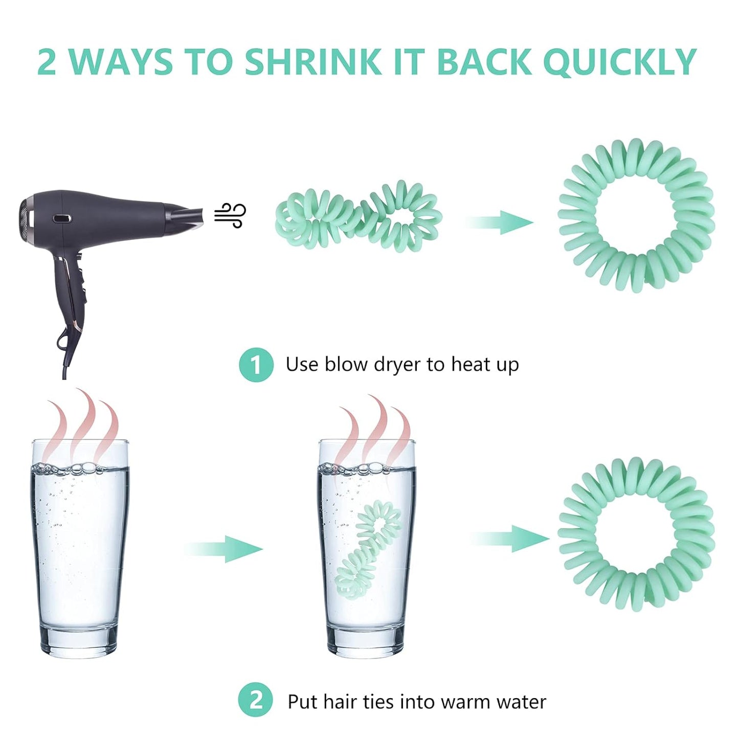 Hair Ties Set: 18 Spiral Coils for Women - No Crease, No Damage for Thick & Thin Hair Types, Ponytail Holders