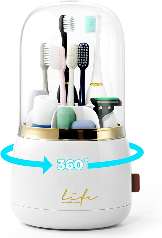 Toothbrush Holders for Bathrooms, Rotating 7 Slots Toothbrush Holder with Cover, Kids Electric Toothbrush and Toothpaste Holders for Caddy for Bathroom Vanity, Sink, Countertop, White