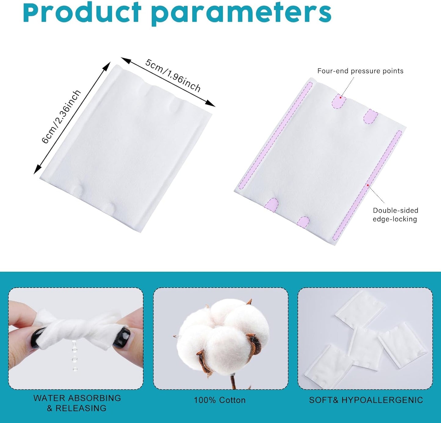 Square Cotton Pads for Makeup Remover (200 Count), 100% Pure Cotton, Hypoallergenic, Ultra-Soft & Lint-Free for Gentle Skincare