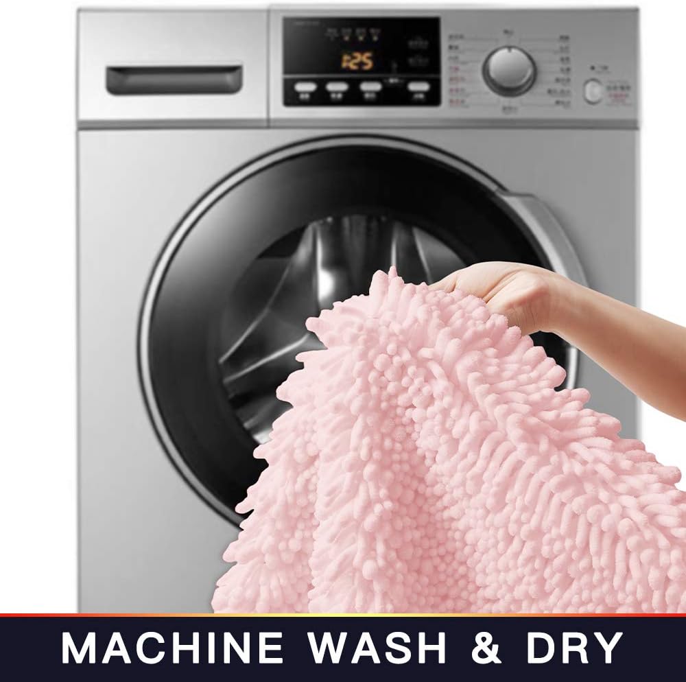 Walensee Bathroom Rug 2 Pieces Set Non Slip Bath Mat (20"x32" Plus 20"x24" U Blush) Water Absorbent Super Soft Shaggy Chenille Machine Washable Dry Extra Thick Perfect Carpet for Shower Floor