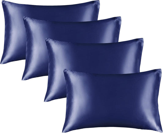 BEDELITE Satin Pillowcase for Hair and Skin, Super Soft Similar to Silk Pillow Cases 4 Pack with Envelope Closure, Cooling Pillowcases for Women Men (20"x36" King Size, Navy)